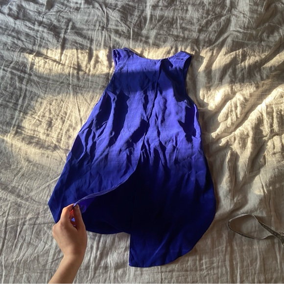 100% Silk Cobalt Blue Wilfred Aritzia Open Back Sleeveless Crew Neck Top - Picture 3 of 5